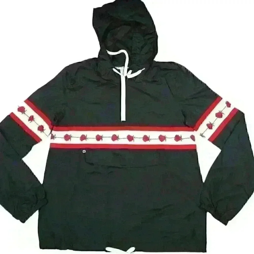 Empyre Women's Shaylyn‎ Black Rose Striped Pullover Windbreaker Jacket Small